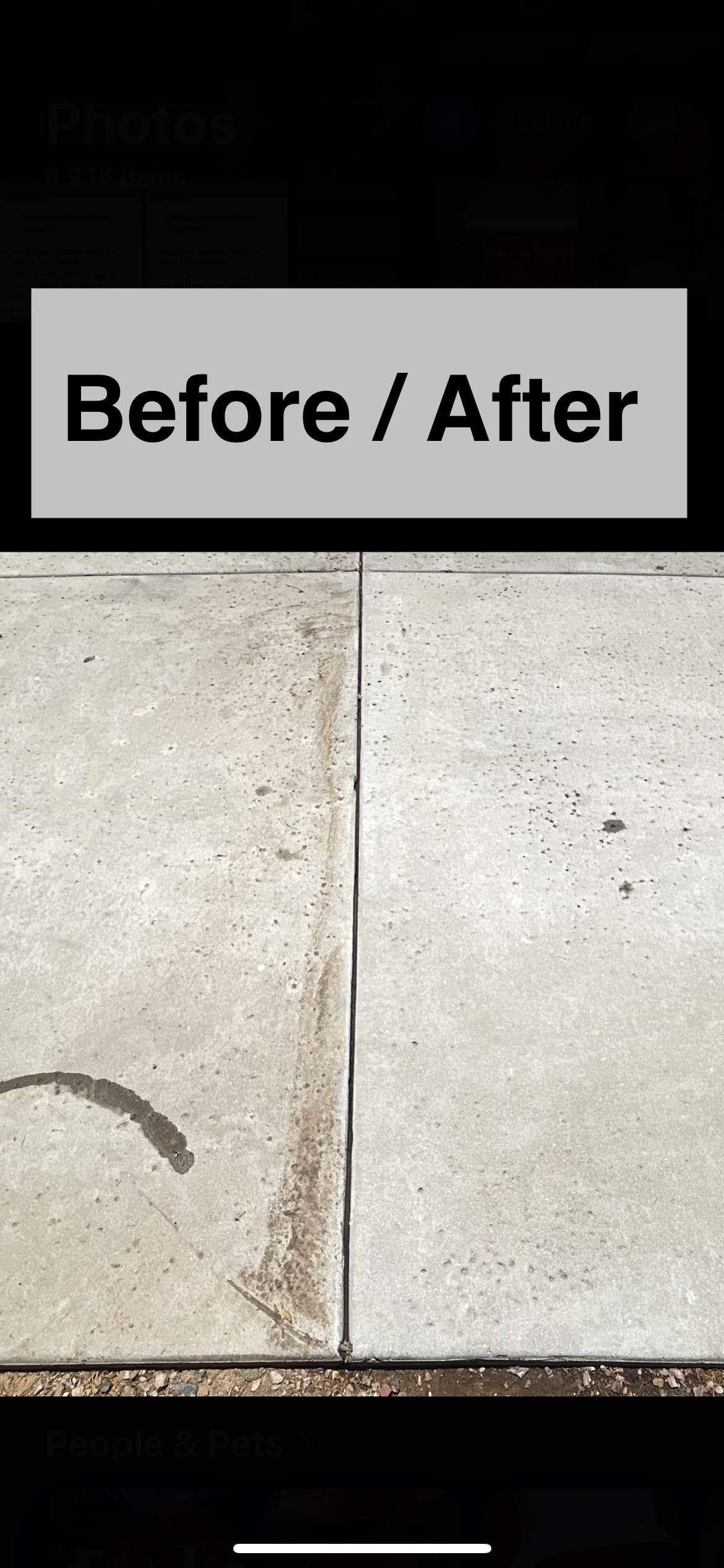 Driveway before and after pressure washing